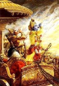 Krishna e Arjuna sopram seus búzios transcendentais